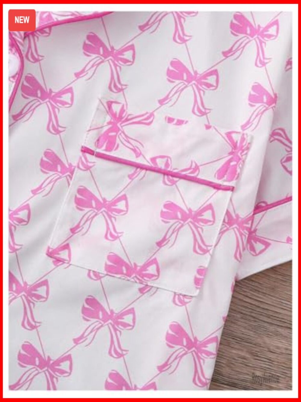 Women's Short Sleeve Button Down Pajama Set with Bows Preppy Sleepwear - Picture 5 of 5